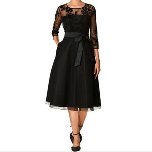 EShakti Wayward Fancies Black Floral Embellished Illusion Tulle & Dupioni Dress